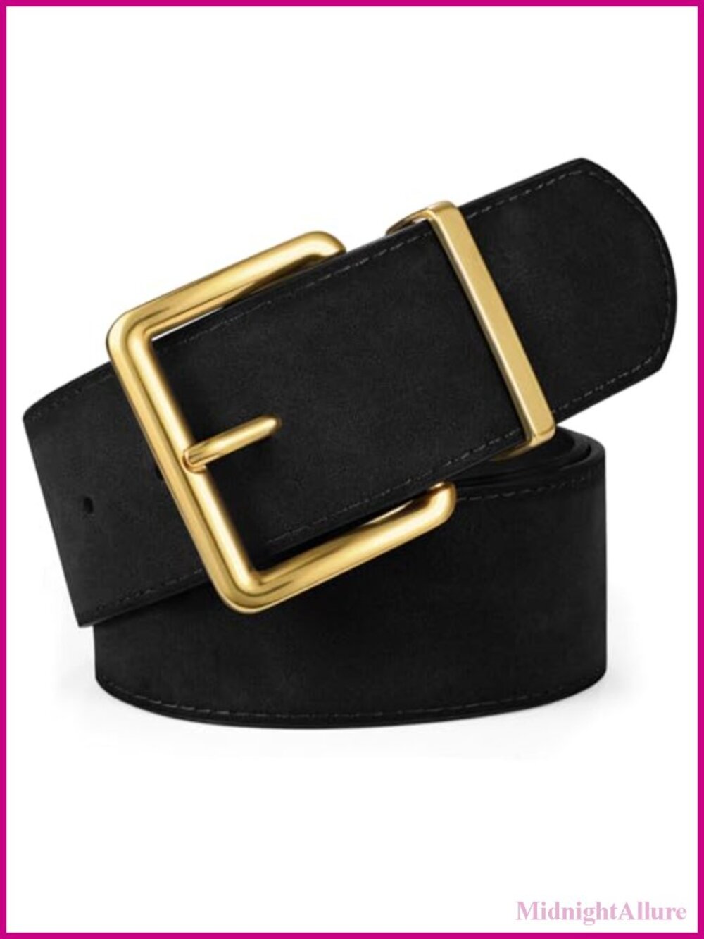 Wide Chunky Suede Belt for Dresses with Square Gold Buckle Adjustable